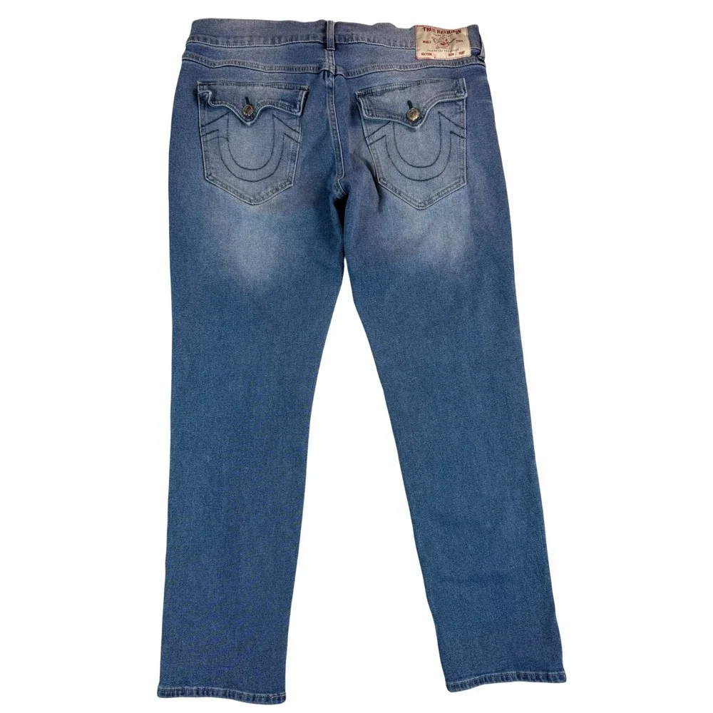 True Religion Geno Relaxed Slim Blue Jeans Mens 36 Medium Wash Stretch Denim